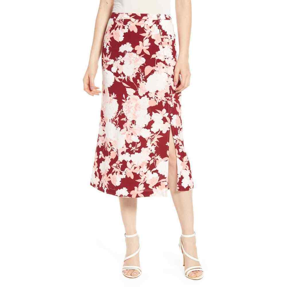 Chelsea28 Women's Midi Skirt In Red Rumba Floral Print Size S $109